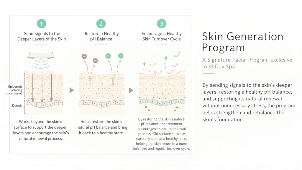 illustrating three steps to support deeper skin layers, restore pH balance, and encourage a healthy skin turnover cycle.